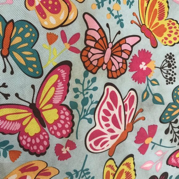 Lily Bloom Butterfly Print Crossbody Bag Tan Trim Pink Lining Pockets 10" x 9" - Picture 13 of 16